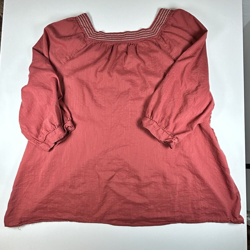 Old Navy Boho Shirt Top Blouse 4X Red Sumac Square Neck Embroidered - Picture 10 of 10